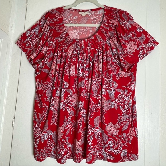 Style & Co Red Print Pleated Blouse 3XL - Picture 1 of 11